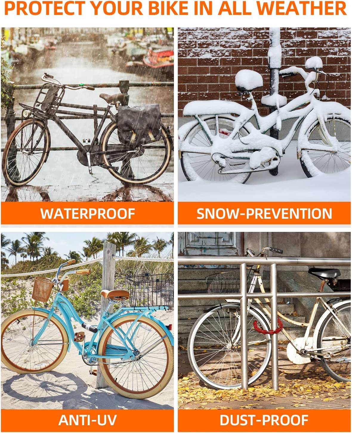 Ohuhu Waterproof Bike Cover - Heavy Duty 210T Outdoor Bicycle Cover for 1-2 Bikes, Windproof & UV Protection with Lock Hole & Storage Bag - Perfect for Mountain Bikes, Road Bikes, City Bikes & Beach Cruisers | Ideal for Garage Storage, Travel & Outdoor Protection