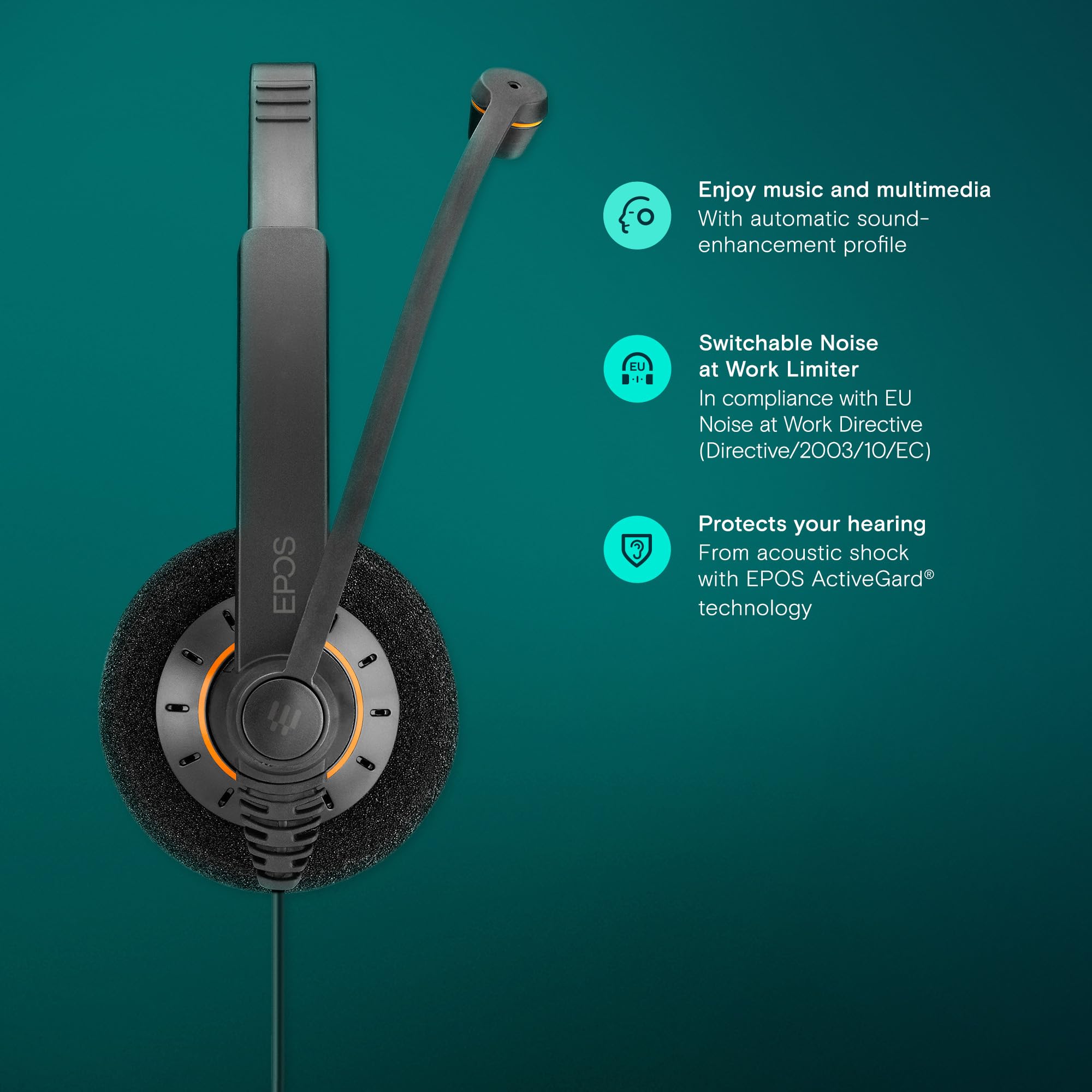 EPOS Sennheiser SC 60 USB ML Business Headset (504547) - Noise Cancelling Mic, HD Sound, USB Connector | Perfect for Skype Meetings, Call Centers & Remote Work (Black)