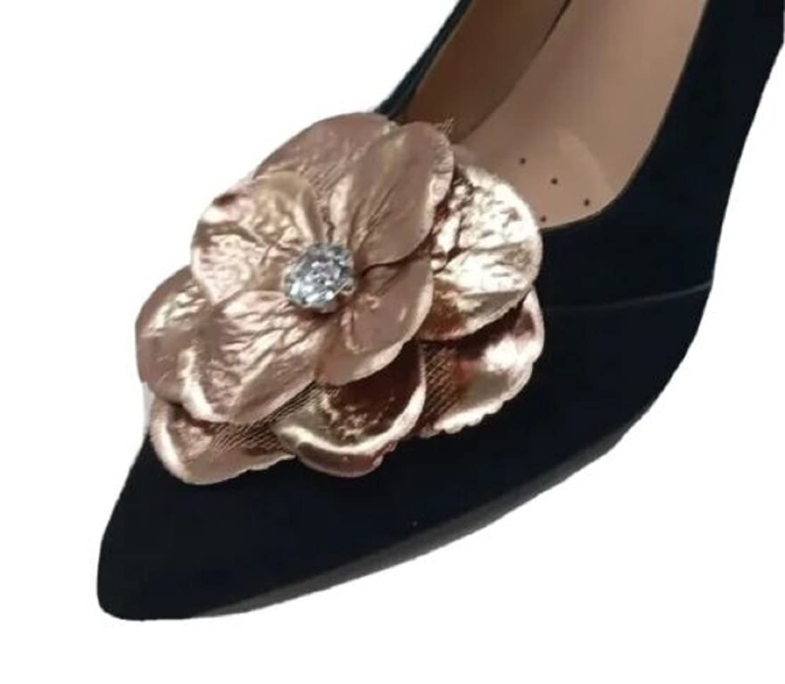 Elegant Bronze Flower Shoe Clips for Women - 2 Pack Shoe Accessories for Weddings, Parties & Special Occasions