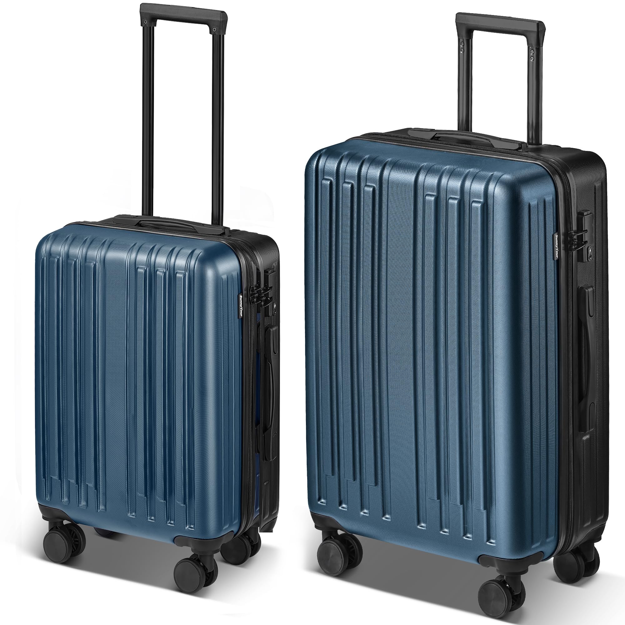 2 Piece Hardside Lightweight Luggage Set with 360° Spinner Wheels - Airline Approved Carry-On Suitcase (20/28 Inch, Blue & Black) - Perfect for Travel, Business Trips & Vacations