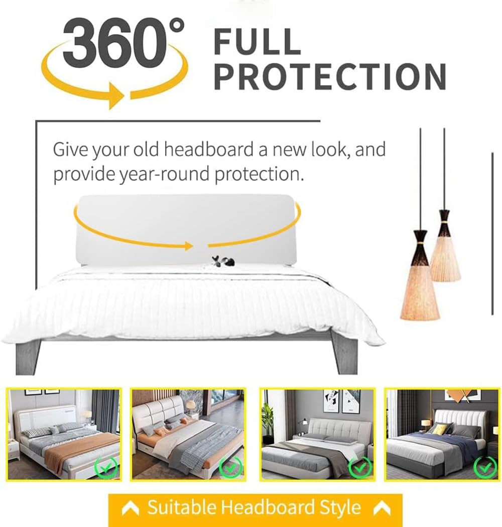 Velvet Bed Headboard Slipcover with Side Storage Pockets - Queen/Full/Twin/Cal King Size - Quilted Thickened Dustproof Headboard Protector Cover (Silver Grey, 200cm) - Perfect for Bedroom Decor & Dust Protection