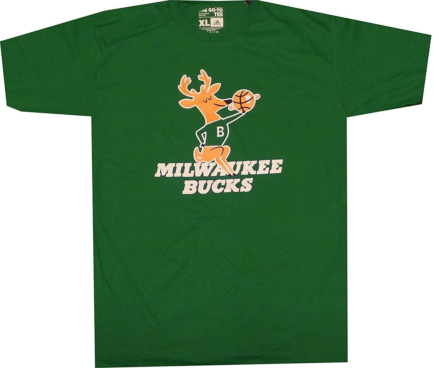 Adidas Milwaukee Bucks Throwback Vintage Hardwood Classics Retro Logo T-Shirt - NBA Basketball Fan Gear for Men, Game Day Outfit & Streetwear Fashion
