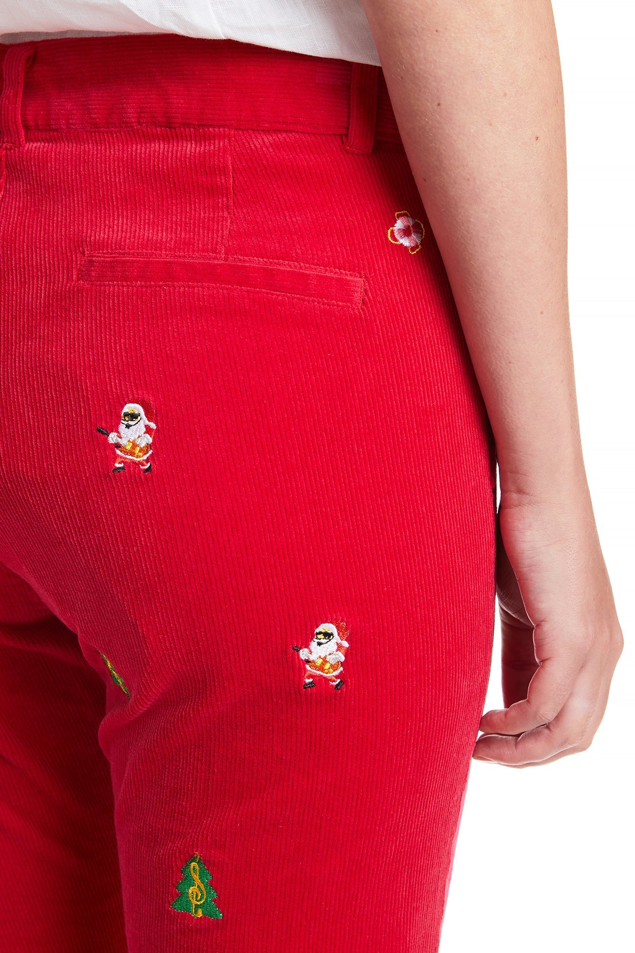 Women's Corduroy Ankle Pants in Crimson Red - Christmas Holiday Casual Wear for Parties & Family Gatherings