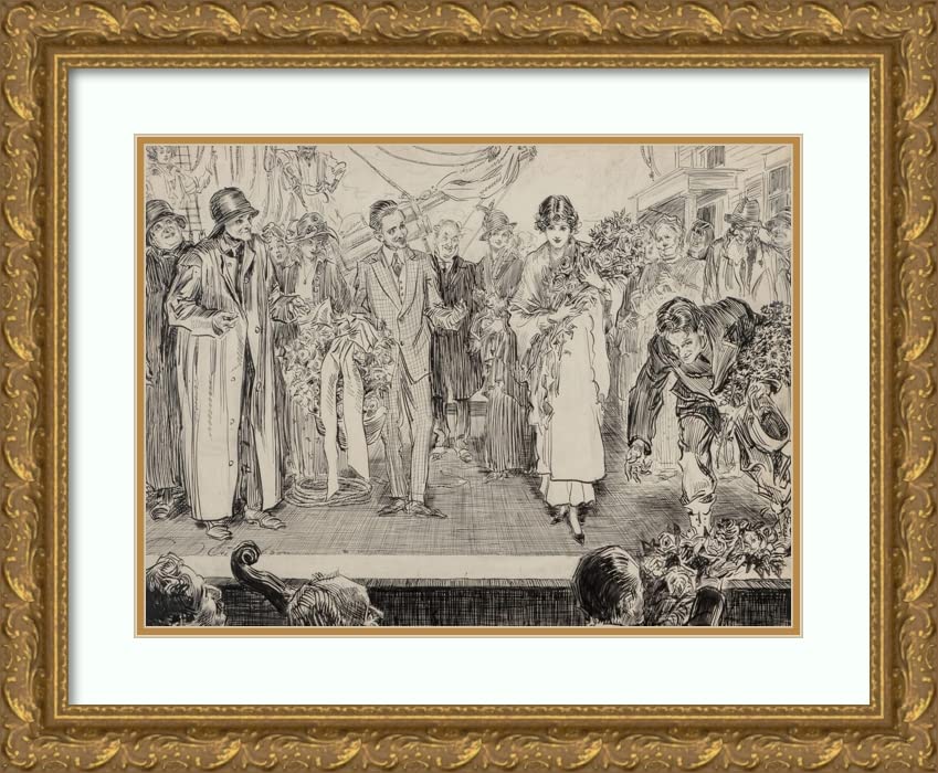 Charles Dana Gibson 24x19 Gold Ornate Framed Double Matted Museum Art Print - When My Ship Comes In - Vintage Wall Decor for Living Room, Office & Gallery Display
