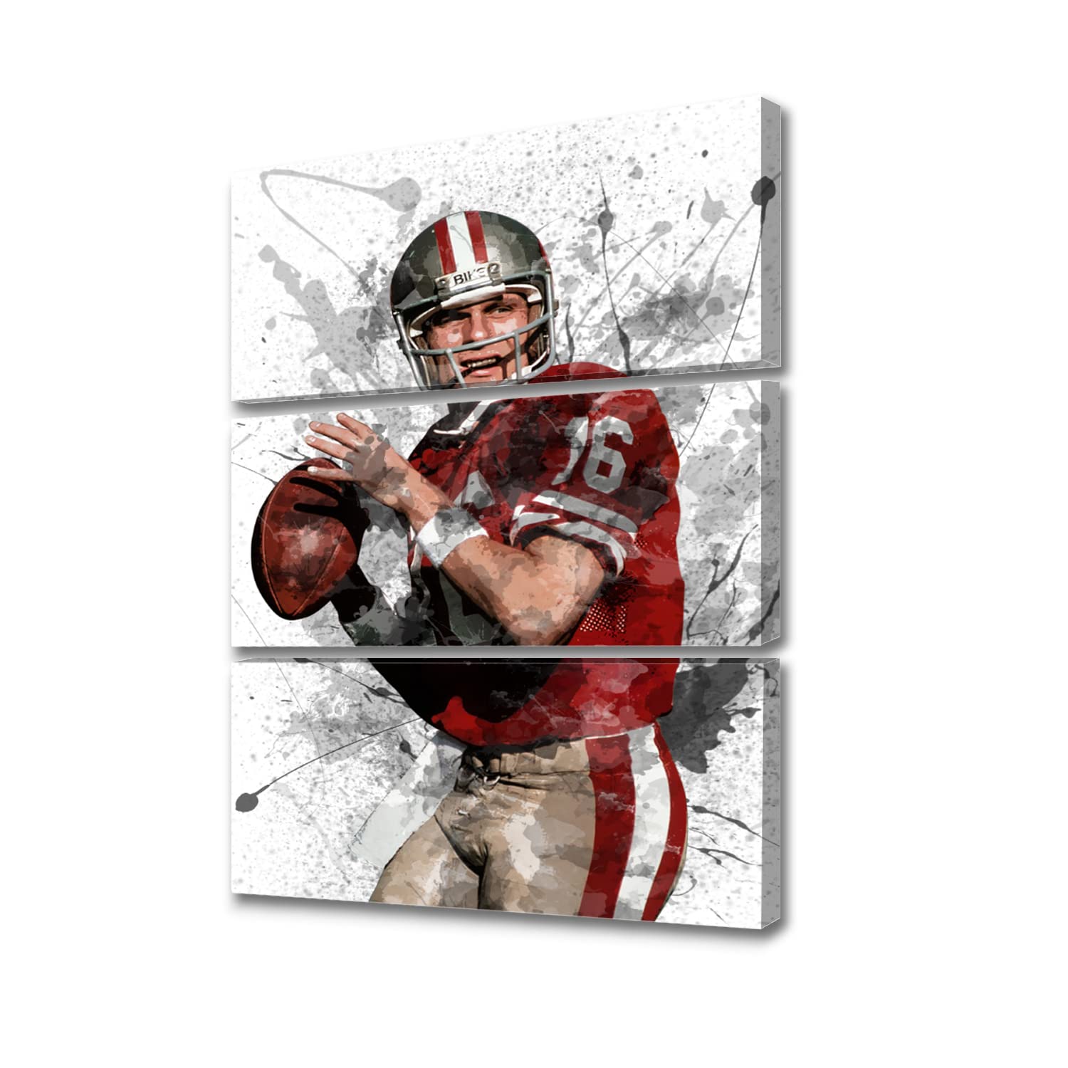 Joe Montana Canvas Wall Art - 3 Piece Set with Wooden Frame, Splash Effect Football Decor for Office & Bedroom - Premium Printed Canvas Bubble Art for Sports Fans & Home Decor