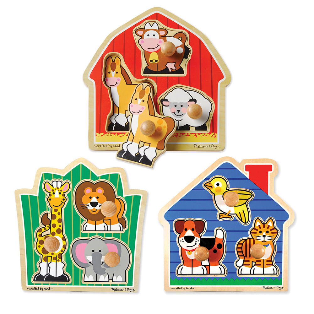 Wooden Knobbed Puzzles for Toddlers - Montessori Learning Toys for Fine Motor Skills - Perfect for Early Childhood Education & Home Play