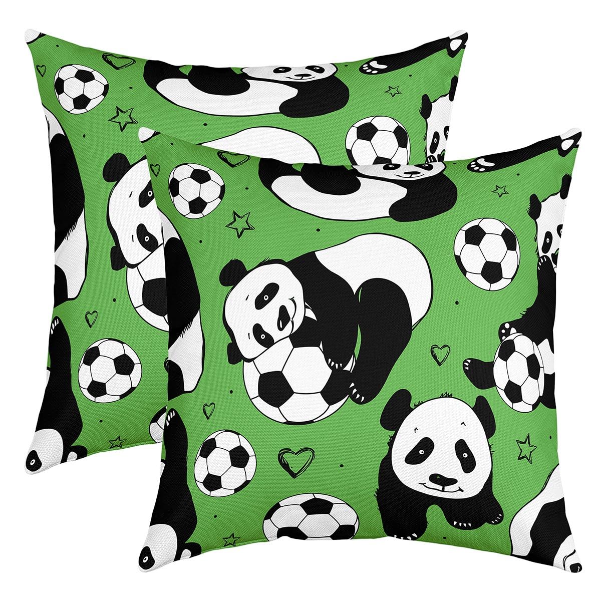 Cute Cartoon Panda Throw Pillow Covers 22x22 Inches - Soft Decorative Pillowcases with Animal Print, Eco-Friendly Green Bear Design (Set of 2) - Perfect for Kids' Room, Nursery Decor & Cozy Home Accents