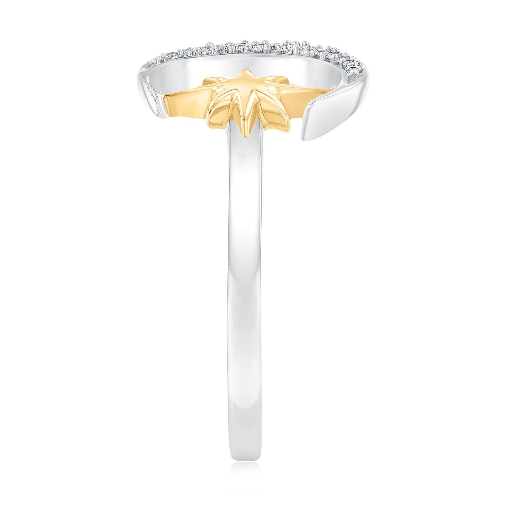 Reeds Radiant Universe Celestial Diamond Moon Star Two-Tone Ring 1/20ctw - Size 7 | Sterling Silver Zodiac Jewelry for Women | Perfect for Birthday Gifts, Anniversary & Celestial-Themed Occasions