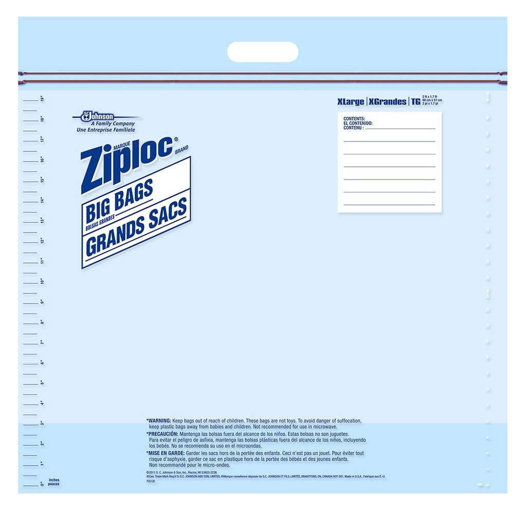 Ziploc Big Bag XL (4 Bags) - Extra Large Storage Bags for Food, Clothes & Travel - Airtight, Durable & Reusable - Perfect for Freezing, Organizing & Packing