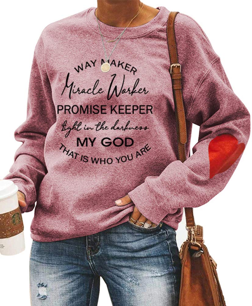 Way Maker Miracle Worker Sweatshirt for Women - Christian Graphic Pullover with Sarcastic Quote - Religious Workout Top for Church, Gym & Everyday Wear