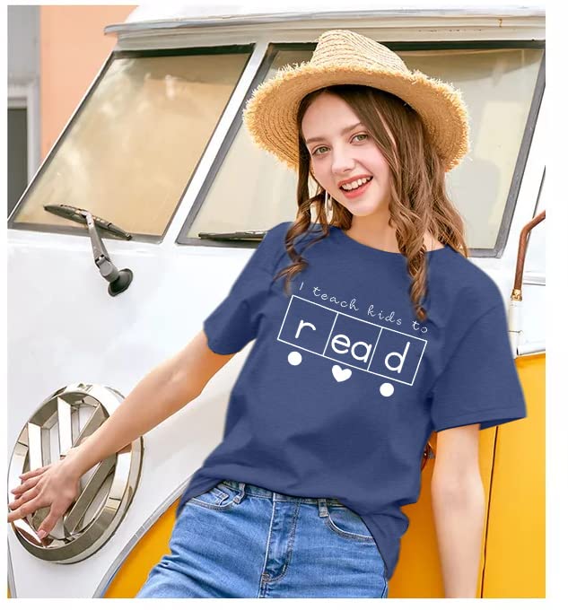 Women's Cute Teacher Shirts with Book & Heart Graphic - Short Sleeve Casual T-Shirts for Educators - Perfect Teacher Appreciation Gift & Summer Classroom Outfit