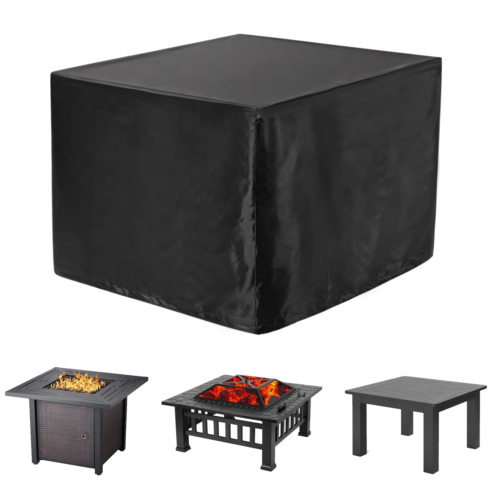 Heavy Duty Waterproof Square Fire Pit Cover 40x40x20 Inches - Outdoor Patio Furniture Protector for All Weather, UV Resistant Black Fire Pit Table Cover - Perfect for Backyard, Deck, and Garden Use