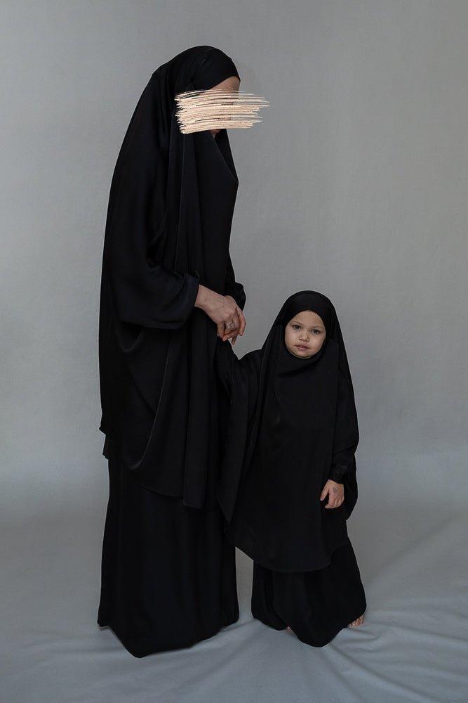 Black Muslim Prayer Dress for Women - Mommy and Me Islamic Khimar Collection - Perfect for Salah, Eid, Mosque & Home Worship