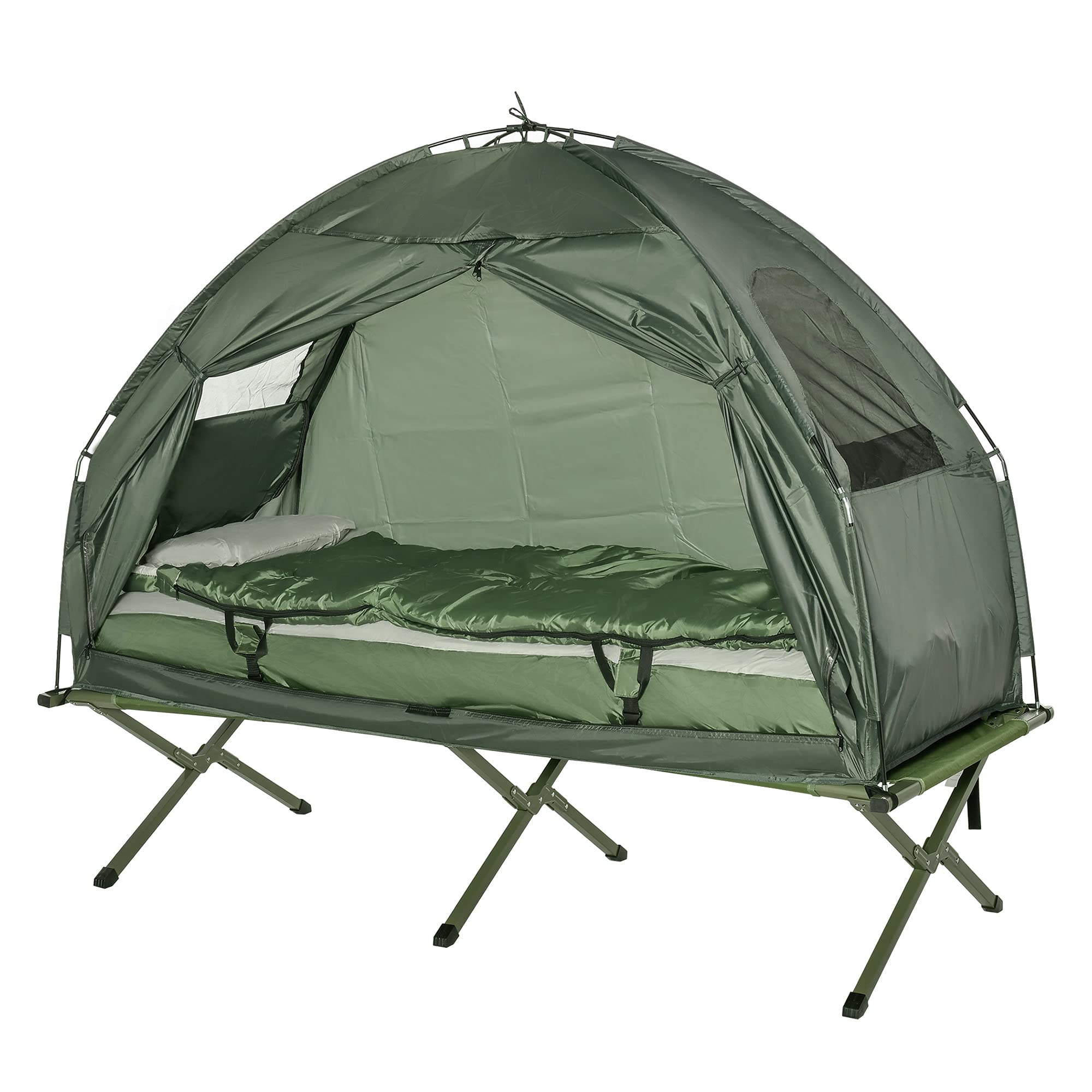 Outsunny Folding Camping Cot for Adults - Portable Single Sleeping Bed with Thick Air Mattress & Tent - Perfect for Backpacking, Hiking, and Outdoor Adventures