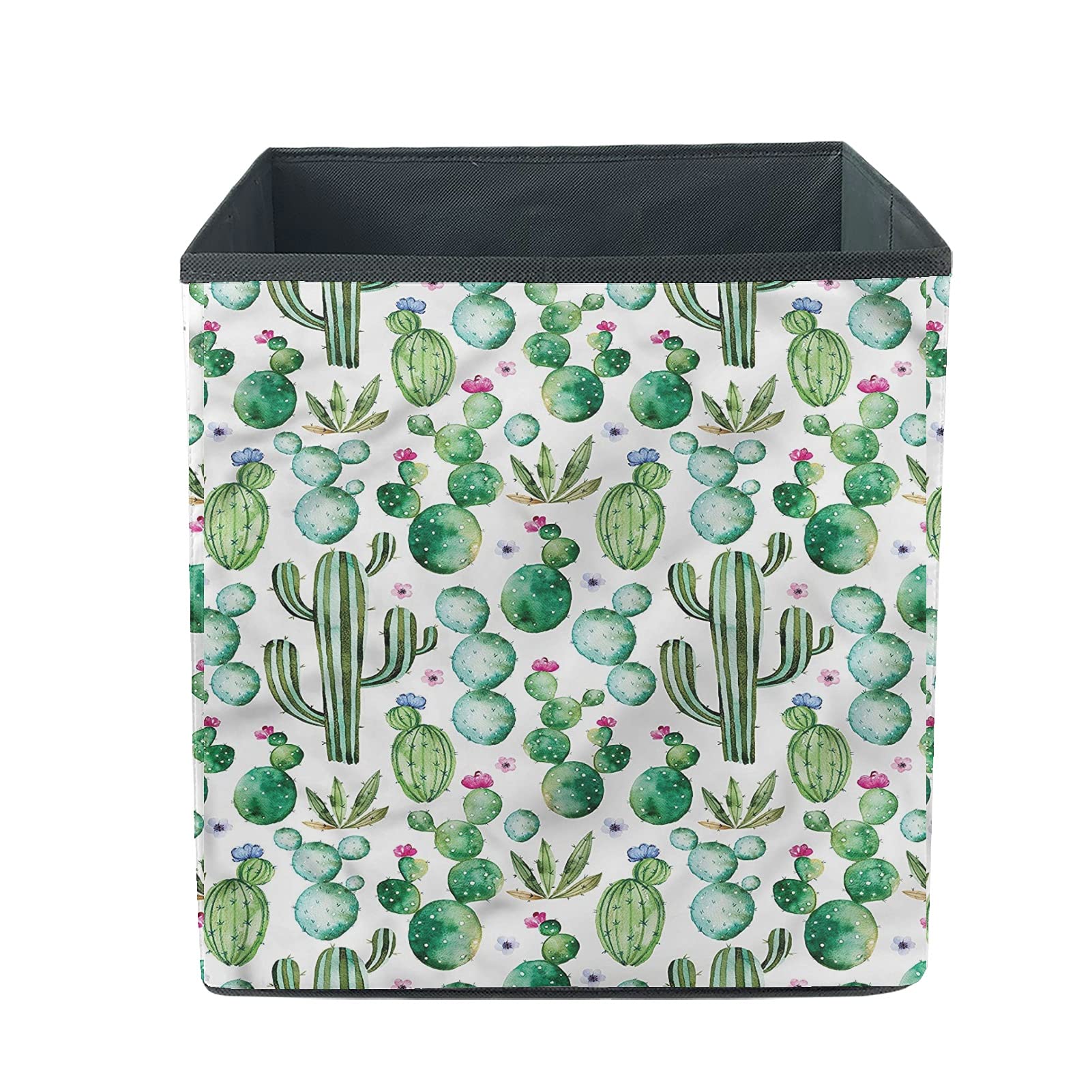 Foldable Cube Storage Bin with Green Cactus Print - Closet Organizer for Kids Toys, Nursery & Home Drawer Storage | Perfect for Playroom, Bedroom & Closet Organization