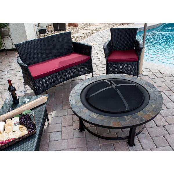 Premium Outdoor Slate Top Wood Burning Fire Pit - Heavy Duty Steel Fireplace for Backyard, Patio, and Camping - Perfect for Roasting Marshmallows, Bonfires & Outdoor Gatherings