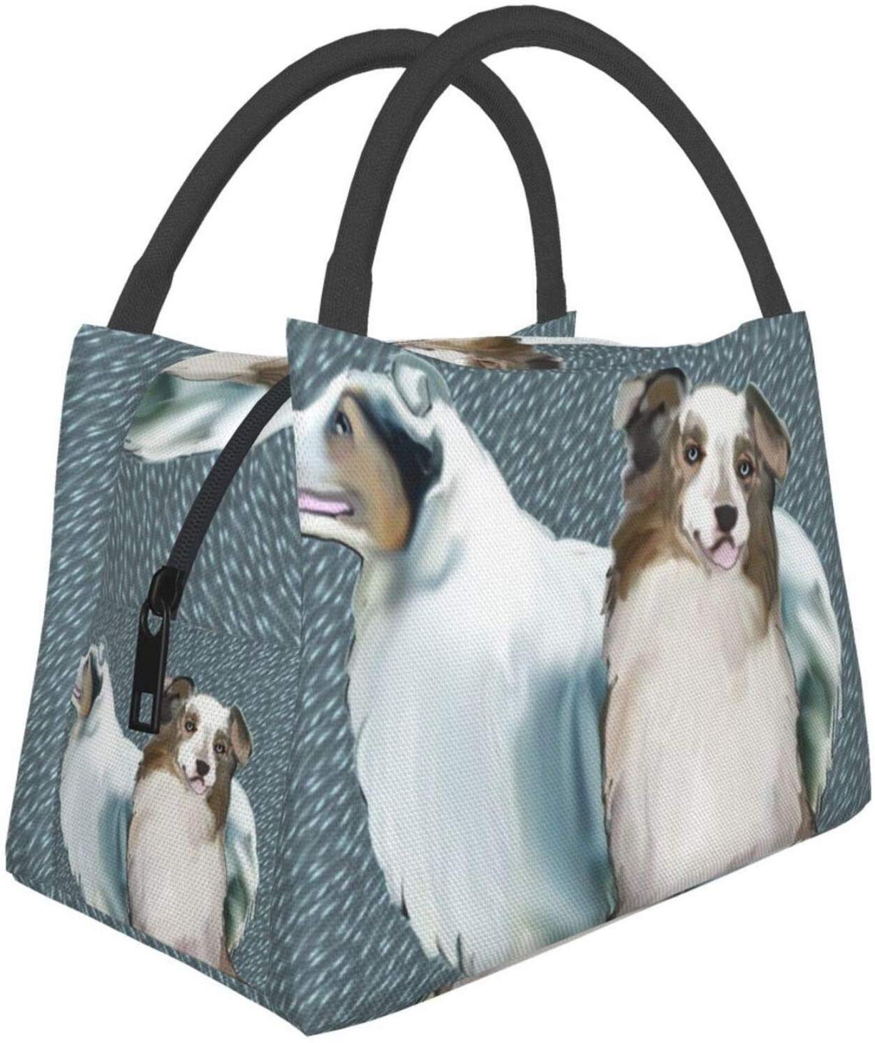 Portable Insulated Lunch Bag with Aussie Two Australian Shepherds Design - Waterproof Bento Tote for Office, School, Hiking, Beach, Picnic & Fishing - Perfect for Work Lunches, Outdoor Adventures & Daily Commutes
