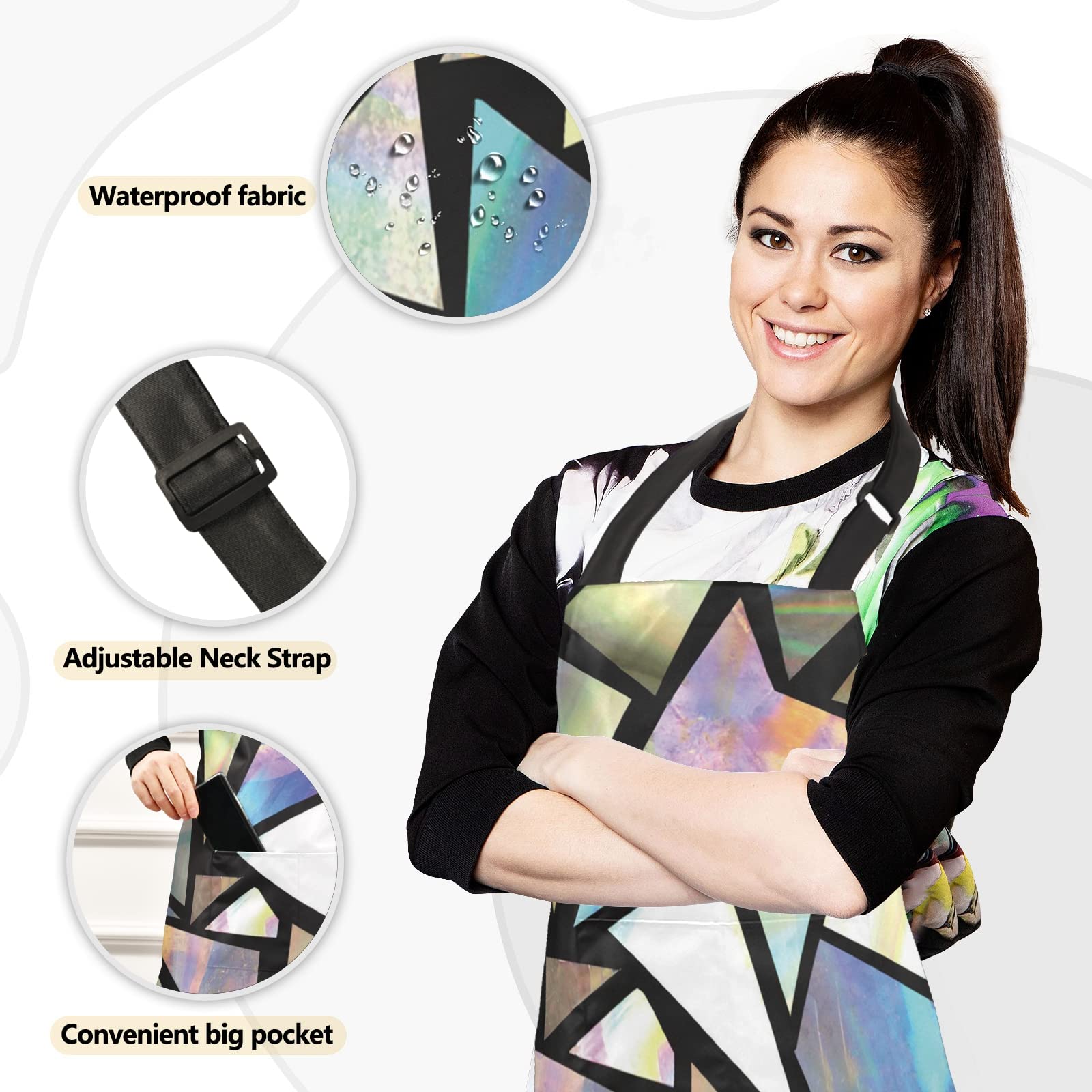 Iridescent Triangle Abstract Kitchen Apron Set with 2 Potholders & 2 Oven Mitts - Stylish Cooking Accessories for Men, Women & Chefs - Perfect for Baking, Grilling & Home Kitchen Decor