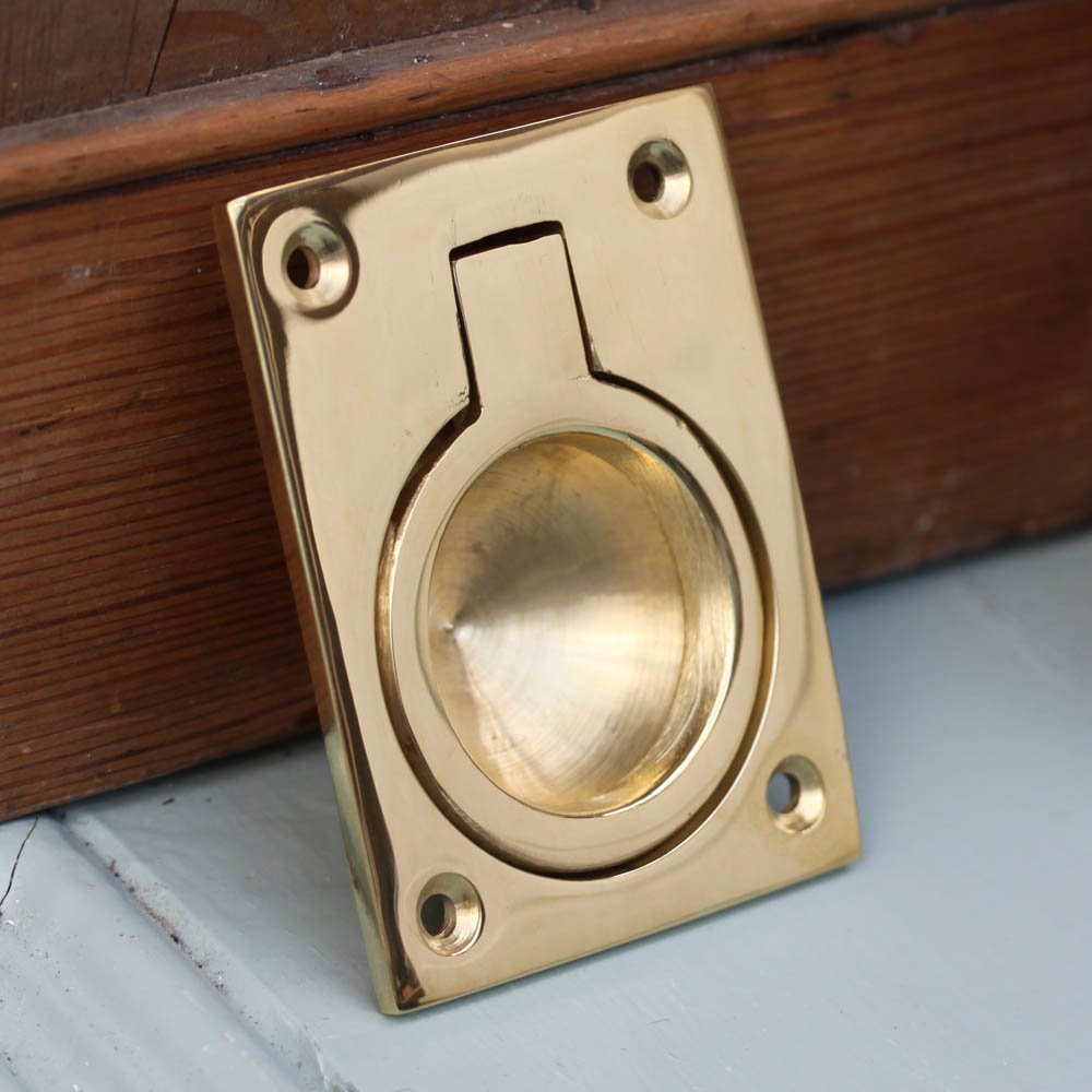Polished Brass Flush Ring Pull - Elegant Cabinet & Drawer Handle for Modern Home & Office Decor - Perfect for Kitchen, Bathroom, and Furniture Upgrade