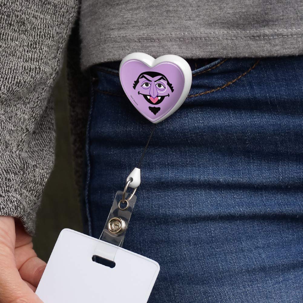 Sesame Street Count Face Heart Lanyard Retractable Reel Badge ID Card Holder for Teachers, Nurses & Office Workers - Fun Character Accessory for Work, Conventions & Events