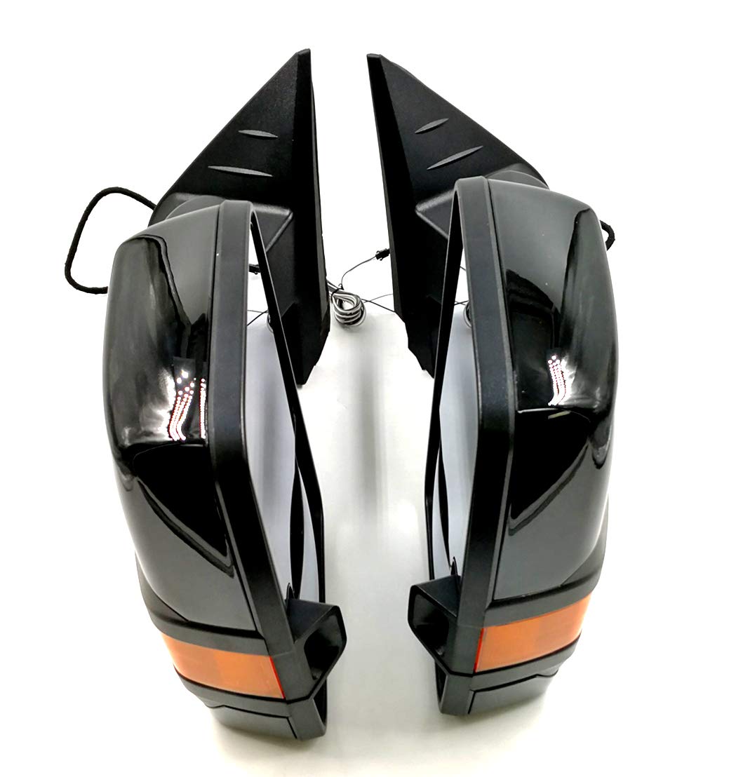 Custom Painted Black 8555 Power Heated Towing Mirrors for Chevy GMC Silverado Sierra Tahoe Yukon Suburban 1999-2002 - LED Signal & Backup Lights, Telescoping Trailer Mirrors (Amber-Black) | Enhanced Visibility for Safe Towing & Night Driving