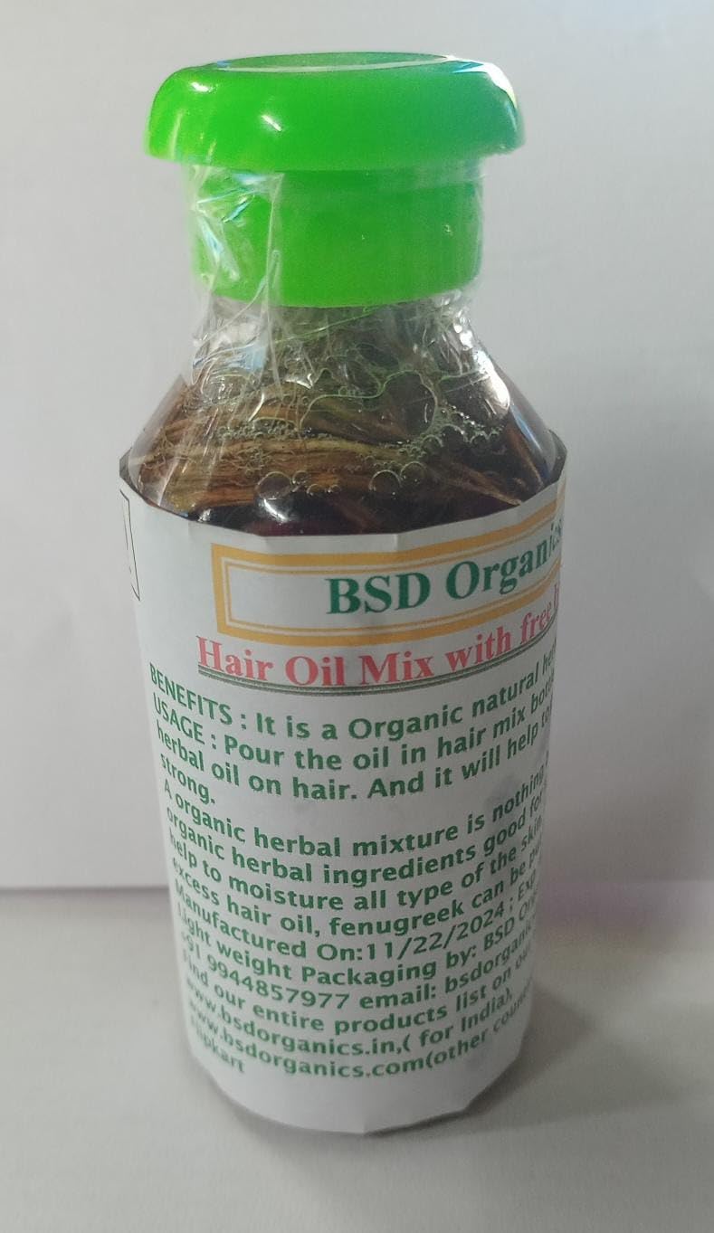 BSD Organics 100% Natural Hair Oil Blend - 100ml with Free Bottle - Promotes Hair Growth & Moisture - Perfect for Dry, Damaged Hair & Scalp Care