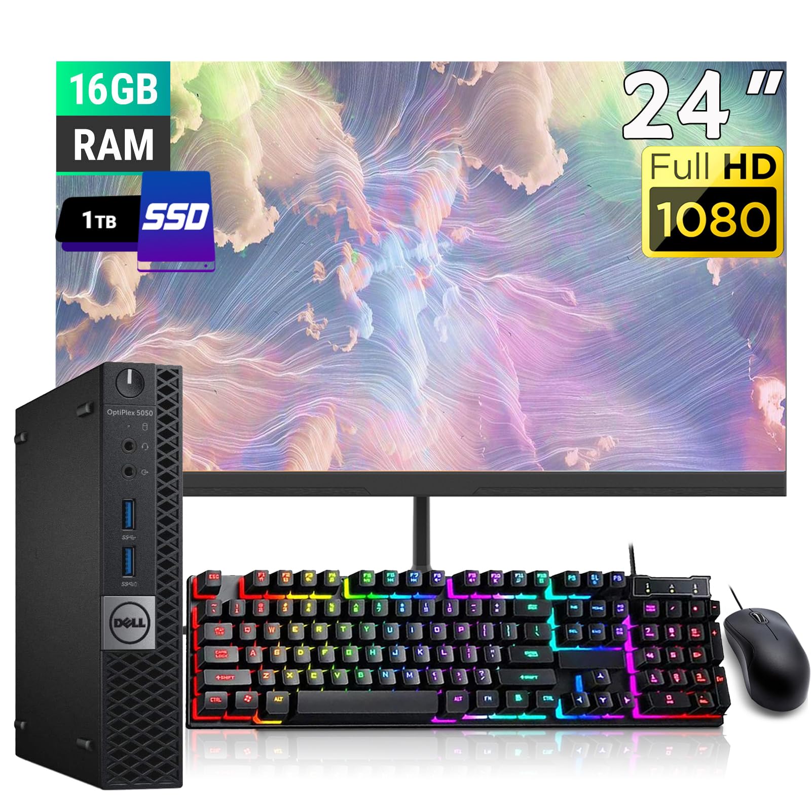 Dell Desktop PC with Intel Core i5 Processor up to 4.20 GHz, 16GB RAM, 1TB SSD, 24-inch FHD Monitor, Windows 10 Pro - Wireless & Bluetooth, DVD Drive | Perfect for Home Office, Gaming & Business Workstations