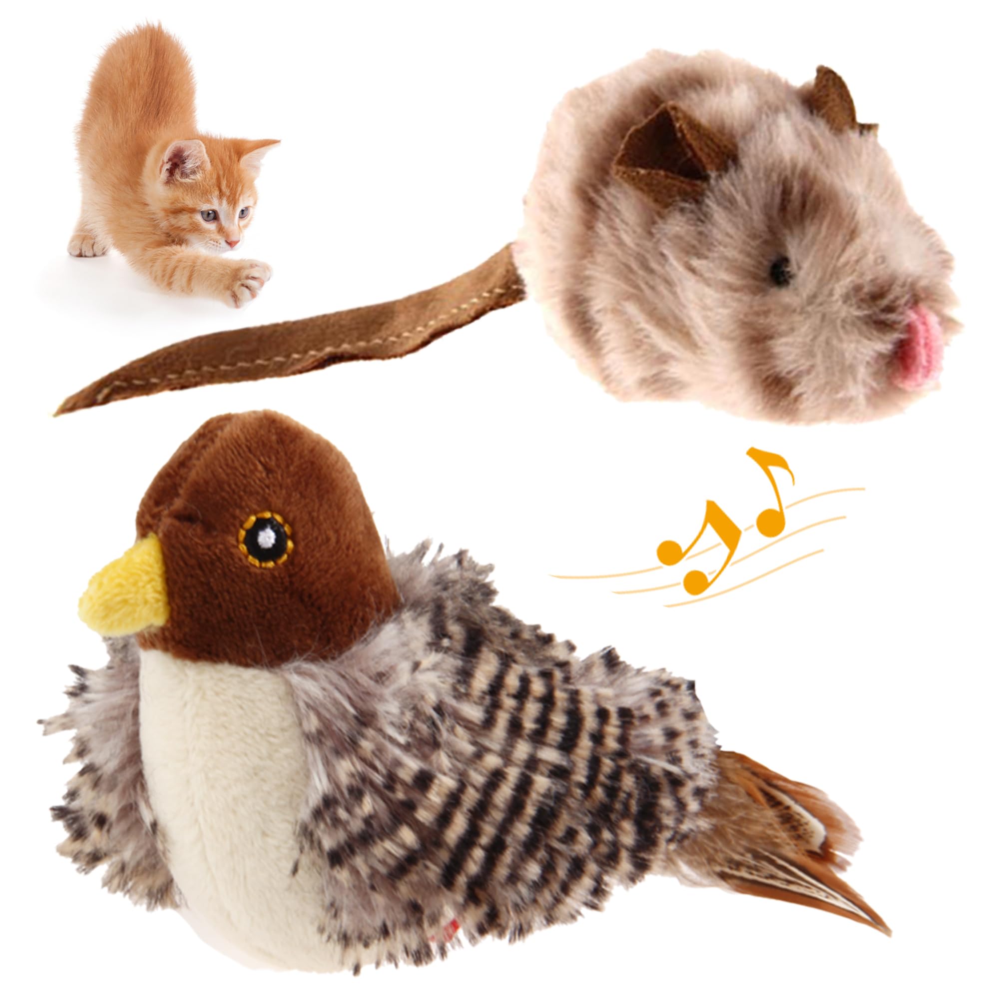 Gigwi Chirping Bird Cat Toy Set - Interactive Motion Activated Kitten Play Toy with Squeaky Sound & Feathers for Indoor Cats - Perfect for Chasing, Pouncing & Playtime for All Breeds
