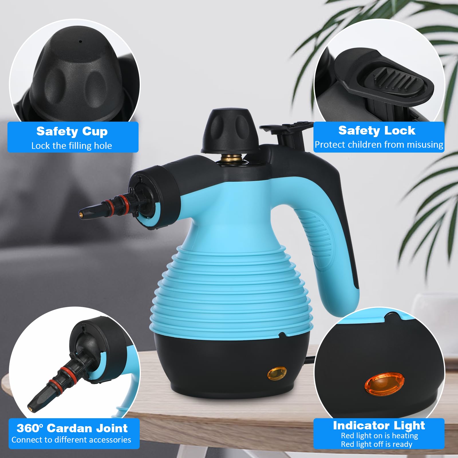 AORESAC Handheld Steam Cleaner - Multi-Purpose Pressurized Electric Steam Cleaner with Safety Lock & 9 Accessory Kit for Upholstery, Kitchen, Bathroom, Grout, Tile - Perfect for Deep Cleaning Floors, Carpets, and Home Sanitizing