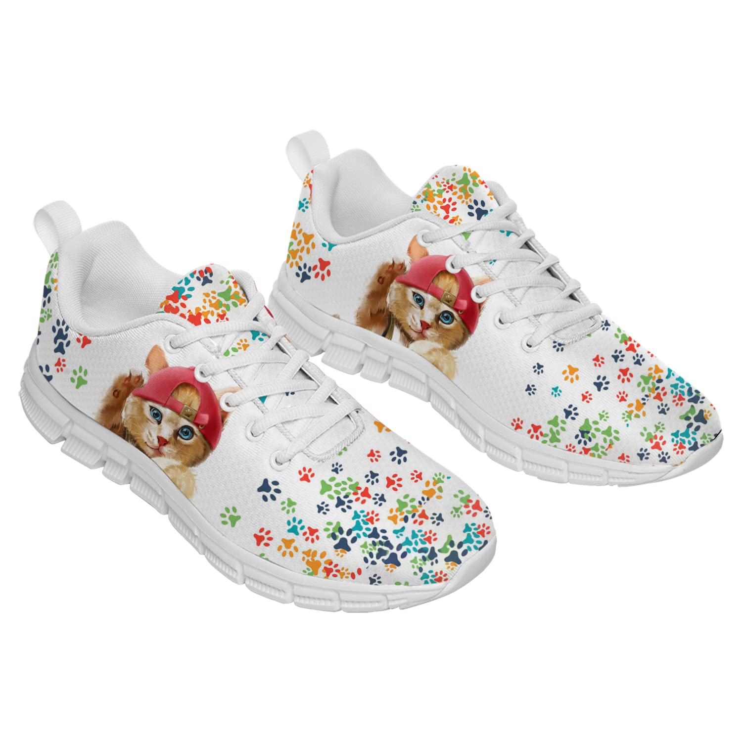 Unisex 3D Printed Cat Paw Tennis Shoes - Women's Size 8.5 & Men's Size 7 White Running Sneakers for Walking, Jogging & Casual Wear | Perfect Gift for Cat Lovers