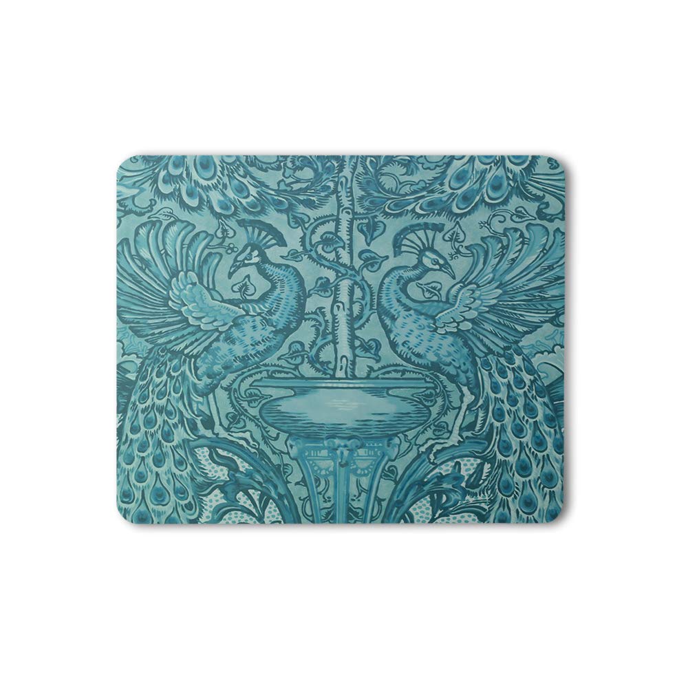 Peacock Design Gaming Mouse Pad - Non-Slip Rubber Base, 9.5x7.9 Inch Thick Mouse Mat for PC & Laptop - Victorian Floral Pattern with Lucky Teal Blue Mascot Animal Totem | Perfect for Office Work, Gaming & Home Computer Use