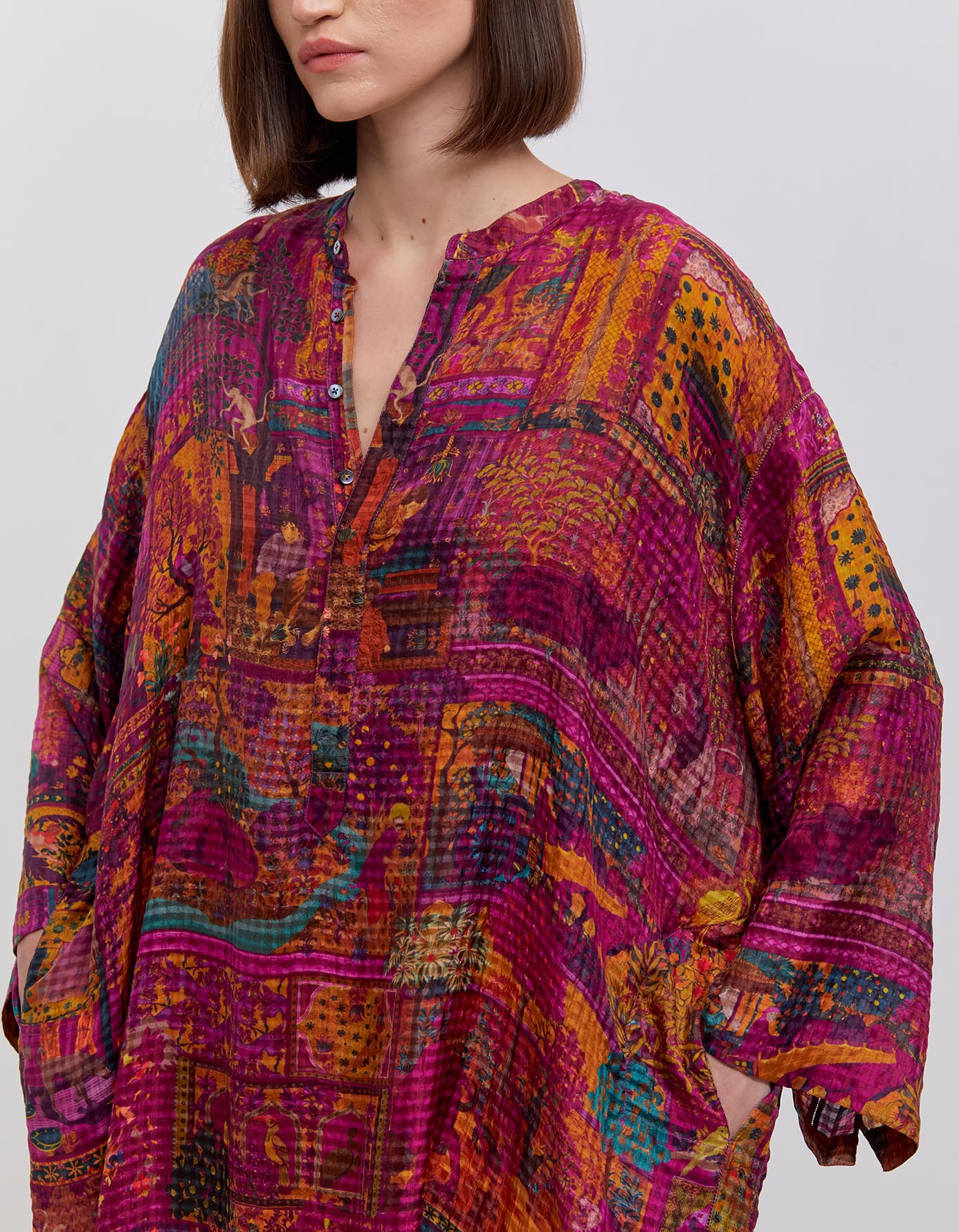 Firoza Silk Kurta - Elegant Purple Checkered Indian Tunic for Women | Perfect for Festivals, Weddings & Special Occasions