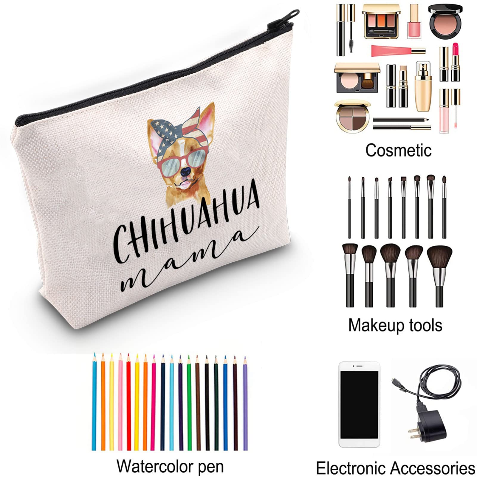 Funny Chihuahua Mom Zipper Pouch - Cute Dog Lover Gift for Women, Makeup Bag & Travel Essentials Organizer - Perfect for Cosmetics, Toiletries & Small Accessories (Great Birthday Present for Chihuahua Owners)