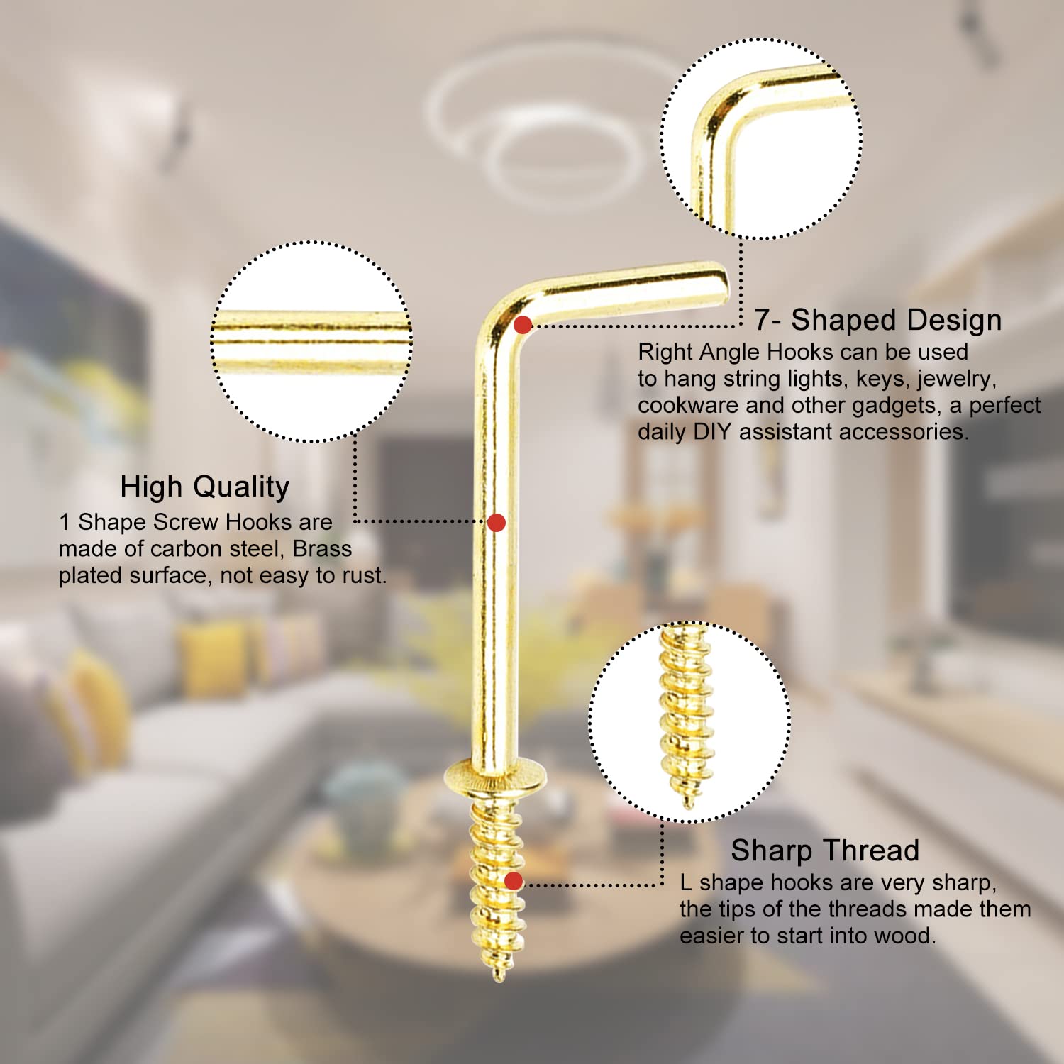 MroMax Brass Screw-in Hooks - 1-1/2