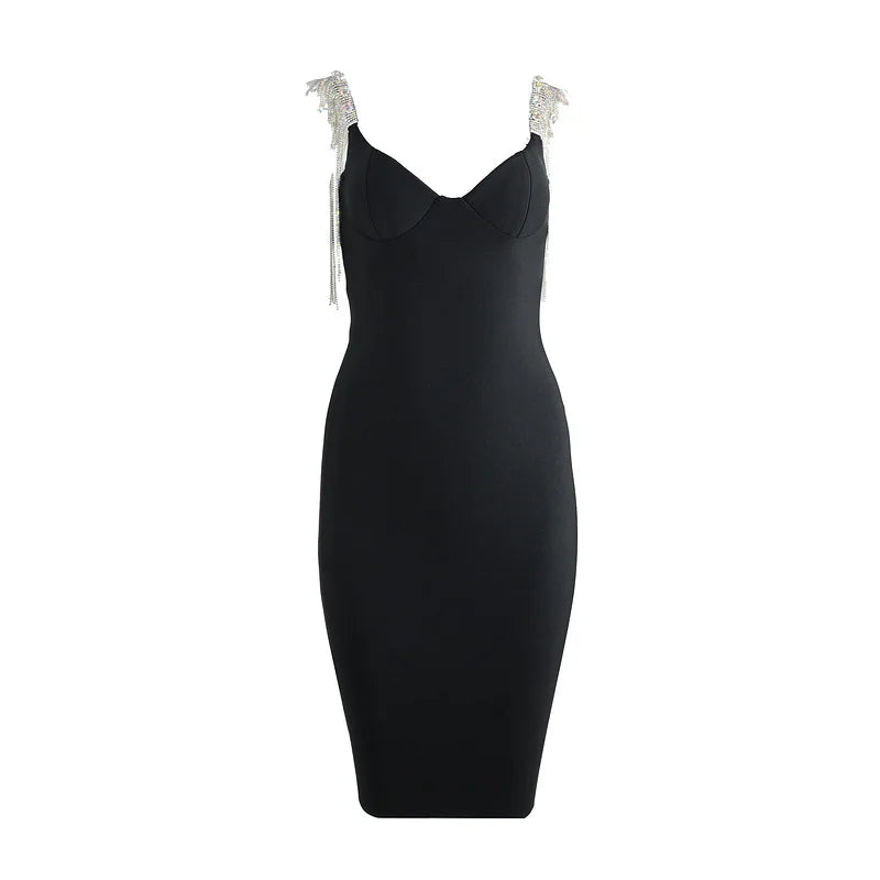 Black Pink Tassel Sleeve Rayon Bandage Dress - Elegant Cocktail Party Dress for Women | Perfect for Night Out, Club Wear, Date Night & Special Occasions