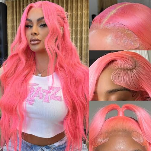 pink body wave wig