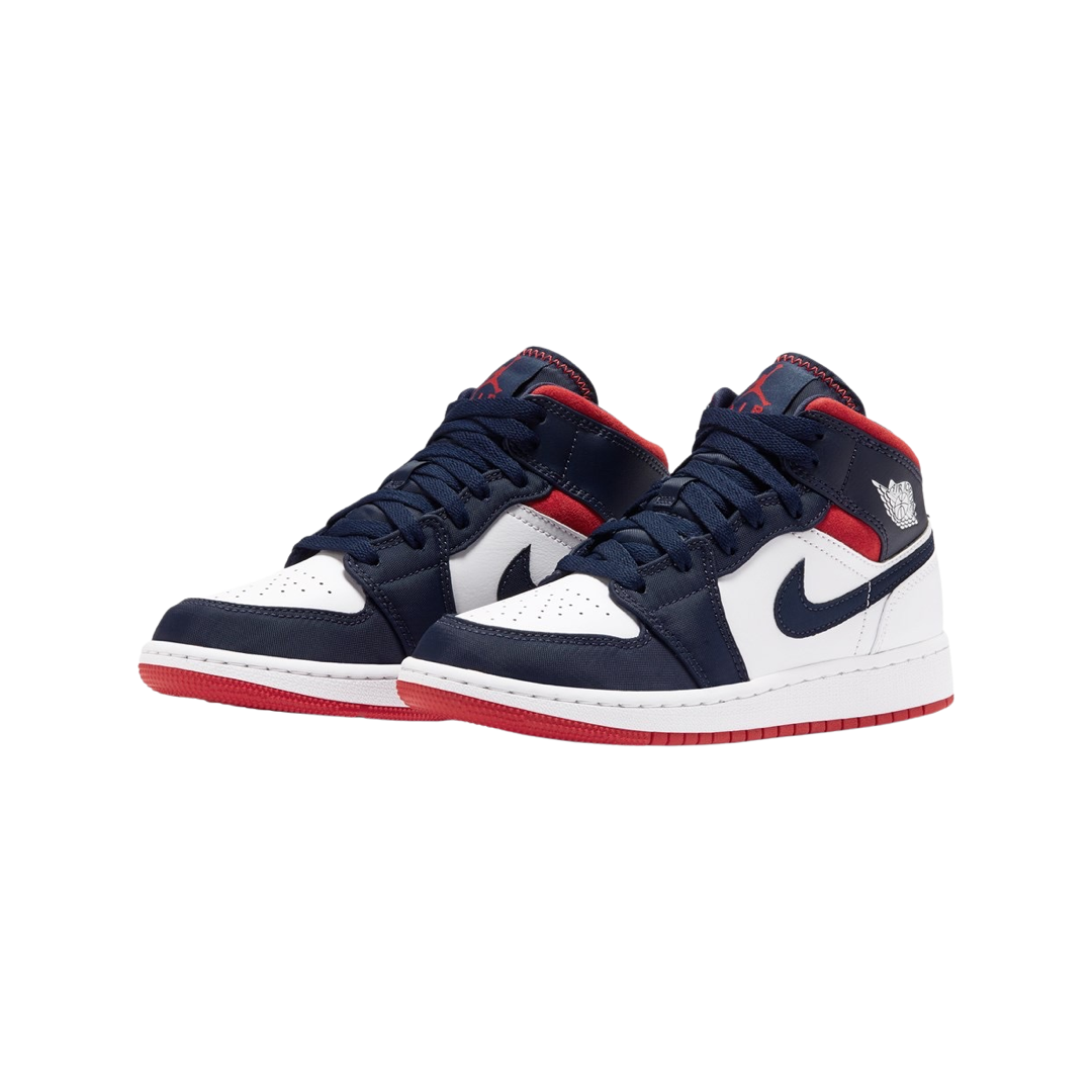 Air Jordan 1 Mid GS SE Sneakers - White, Varsity Red & Midnight Navy Basketball Shoes for Kids | Perfect for School, Sports & Casual Wear