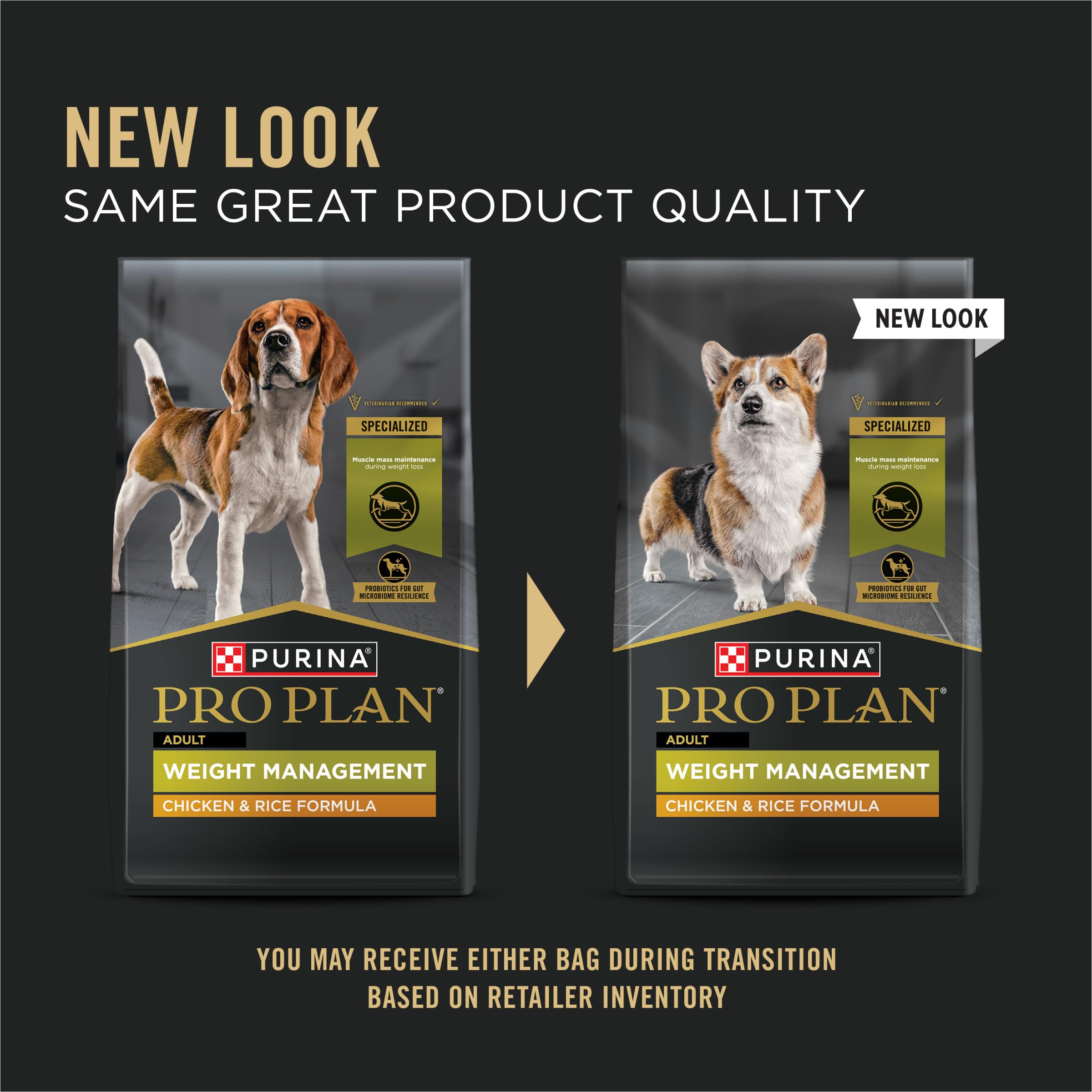 Purina Pro Plan Weight Management Dry Dog Food - Chicken & Rice Formula for Adult Dogs - 34 lb Bag - Healthy Weight Control Kibble for Indoor & Overweight Dogs