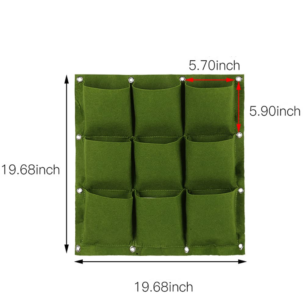 **9-Pocket Vertical Wall Garden Planter Bags - Waterproof & Breathable Felt Cloth for Hanging Plants - Green (Ideal for Indoor/Outdoor Herb Gardens, Balconies & Small Spaces)**