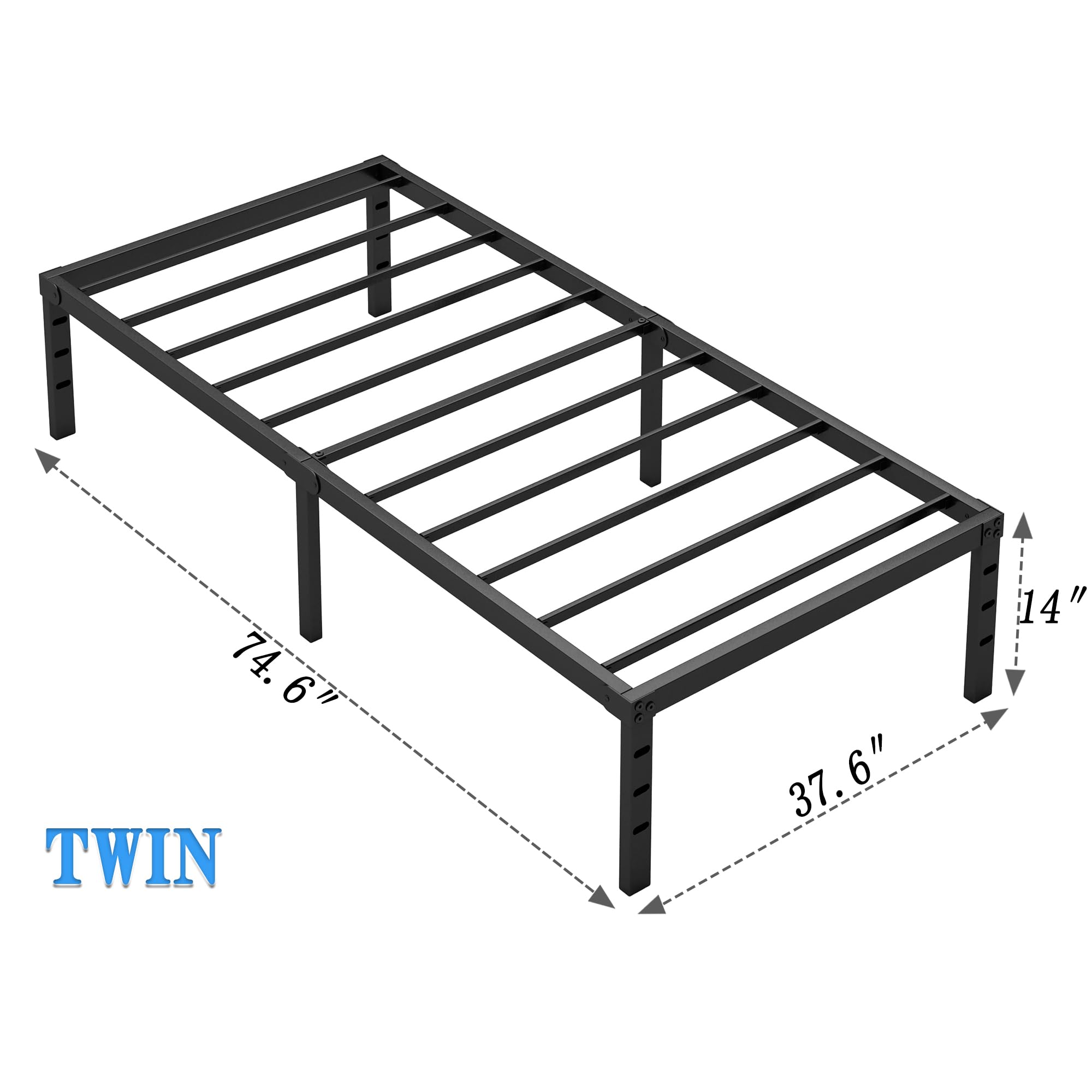 Metal Twin Size Bed Frame with Storage Space - Heavy Duty Sturdy Mattress Foundation, Easy Assembly No Box Spring Needed - 14 Inch Black Bed Frame for Small Spaces & Guest Rooms