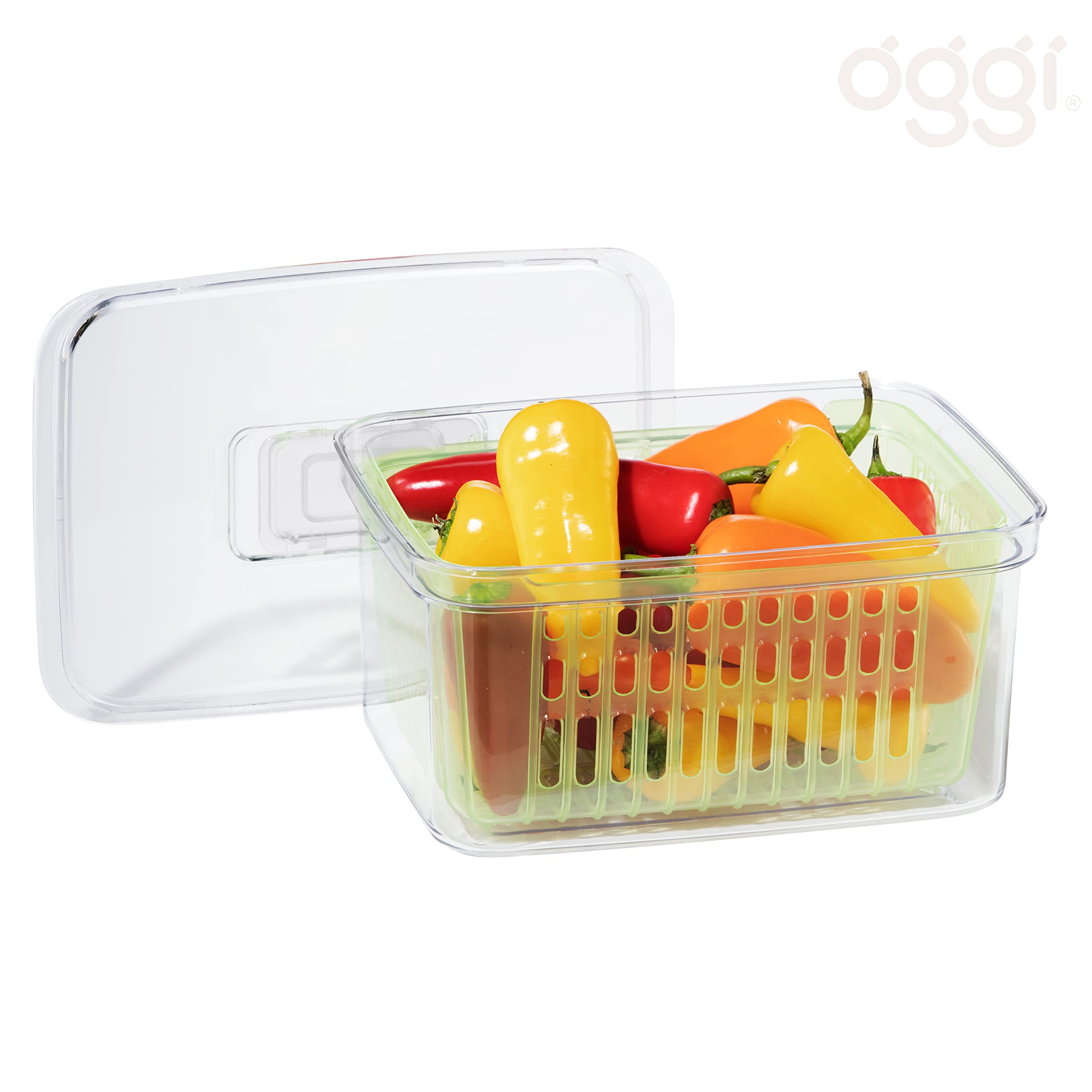 Oggi Store Fresh Veggie Bin - Clear Refrigerator Organizer Bins for Vegetables, Kitchen Storage Containers & Food Organization | Perfect for Fridge, Pantry & Meal Prep Organization