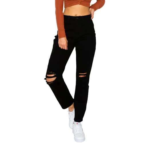 Vintage Distressed Ripped High Waist Mom Jeans for Women - Retro Boyfriend Style Wax Cotton Baggy Jeans - Perfect for Casual Wear, Street Style & Everyday Outfits