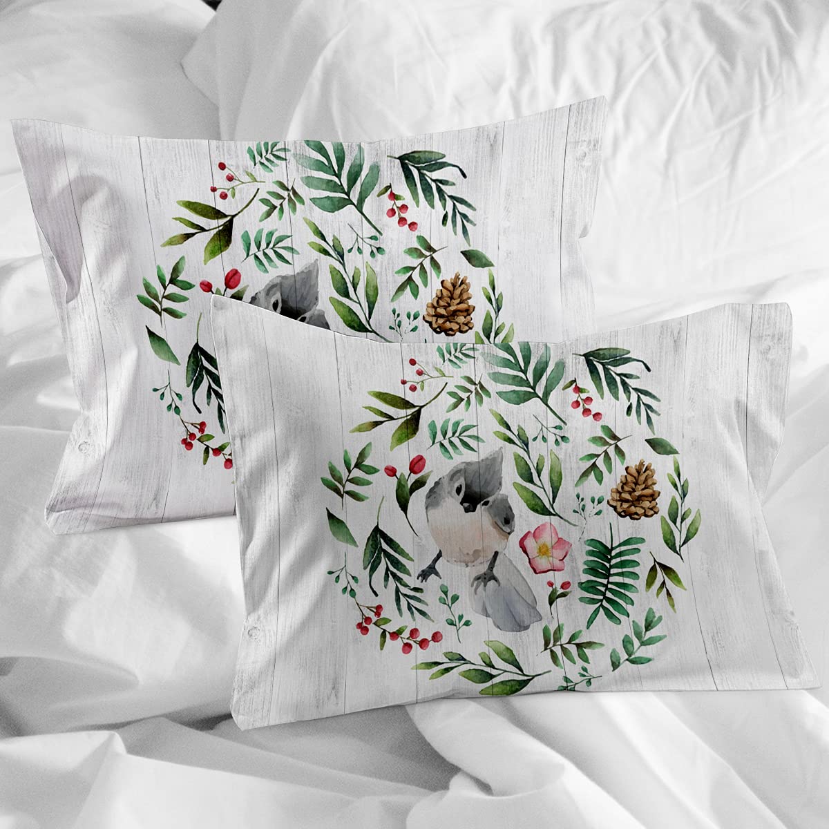 4 Pieces Christmas Cardinal and Evergreen Leaves Duvet Cover Set - California King Size Luxury Soft Bedding Set with Decorative Pillowcases and Pine Cones Design | Perfect for Holiday Home Decor, Cozy Winter Bedroom, and Festive Gift Giving