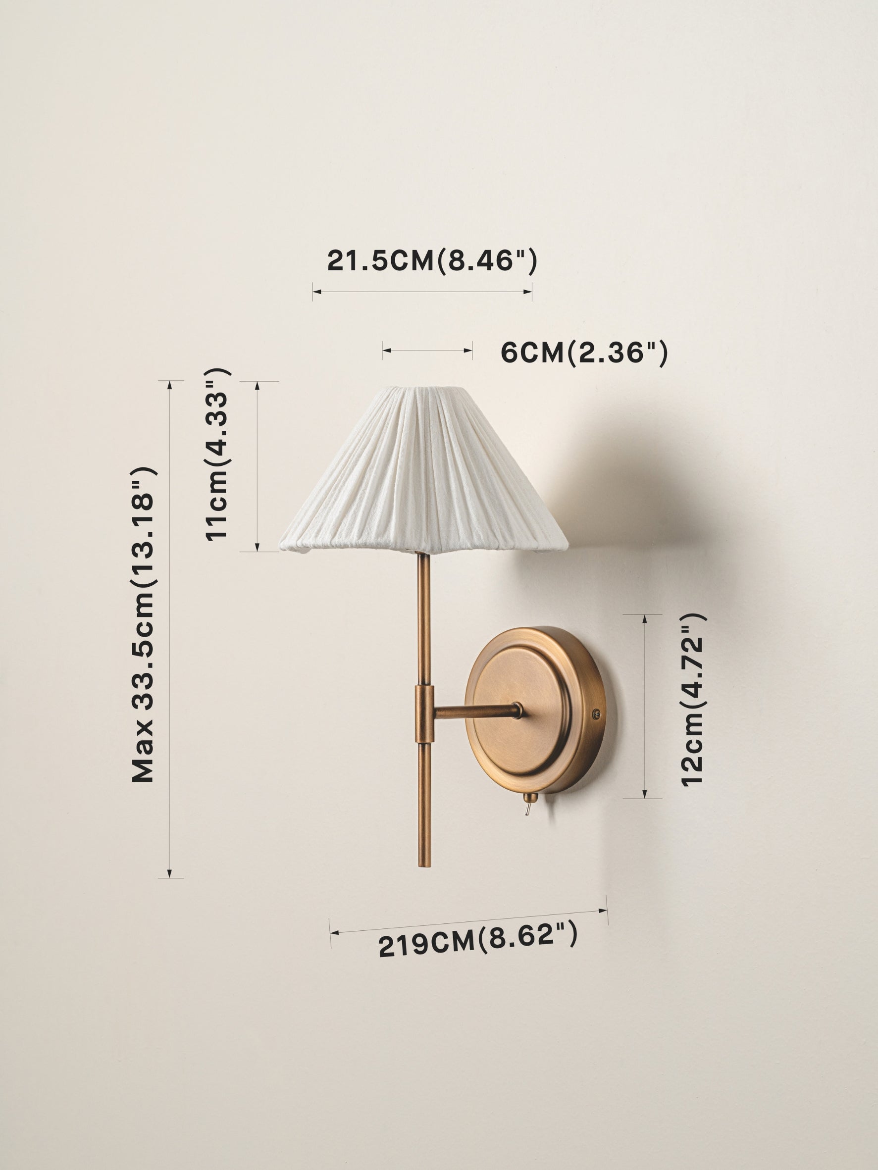 Vintage Aged Brass & Linen Scalloped Wall Sconce - Elegant Farmhouse Lighting for Bedroom, Living Room & Hallway