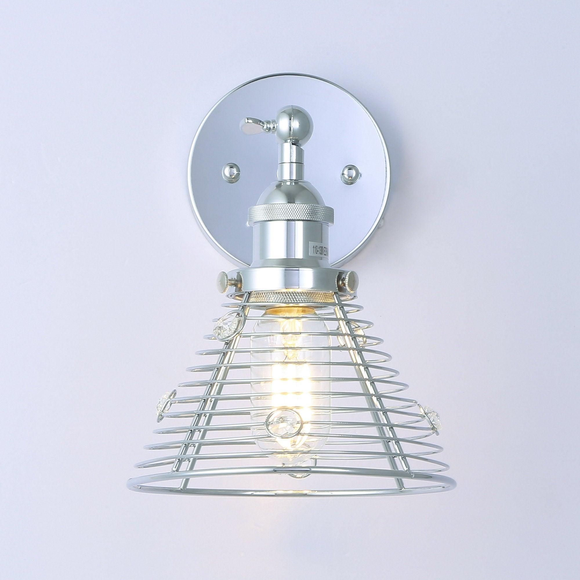 Modern Silver Wall Sconce Light - Single Bulb Fixture for Bedroom, Living Room, or Hallway Lighting