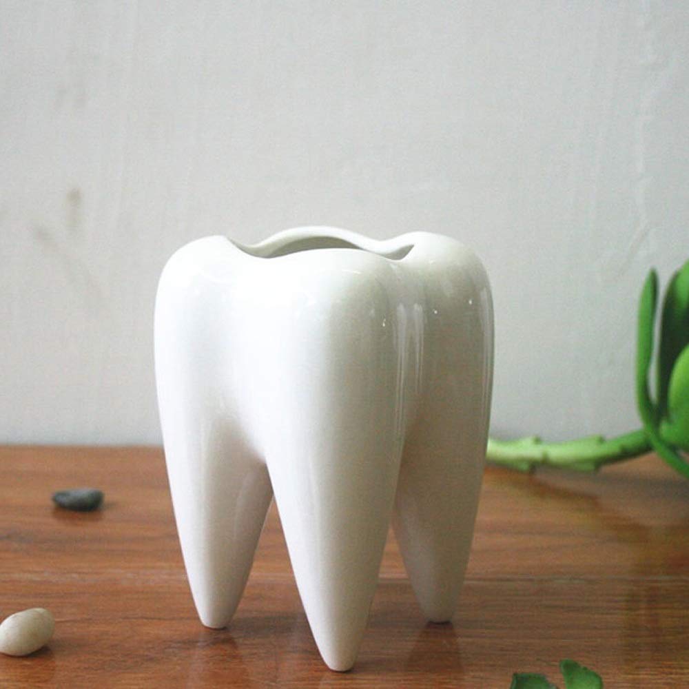 Ceramic Toothbrush Holder - Stylish Desk Organizer for Office & School | Pencil & Brush Storage Container | Decorative Succulent Plant Pot | Perfect Gift Idea for Home & Workspace Organization