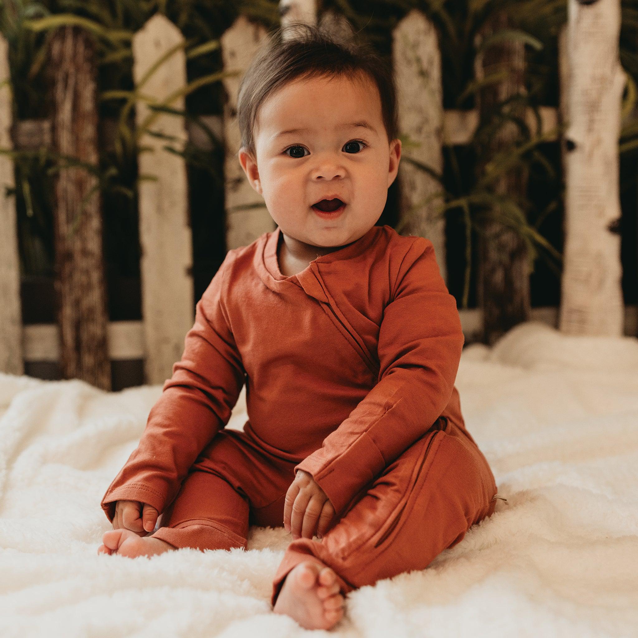 Organic Long Sleeve Zippered Bunsie - Soft Baby Bodysuit in Paprika Color | Perfect for Newborns, Infants & Toddlers | Ideal for Playtime, Sleep & Outdoor Activities