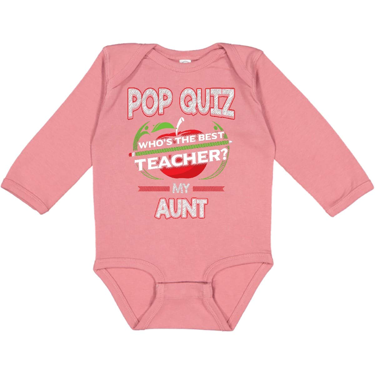 Inktastic Pop Quiz Aunt Best Teacher Long Sleeve Baby Bodysuit - Funny Infant Outfit for School Events & Family Gatherings