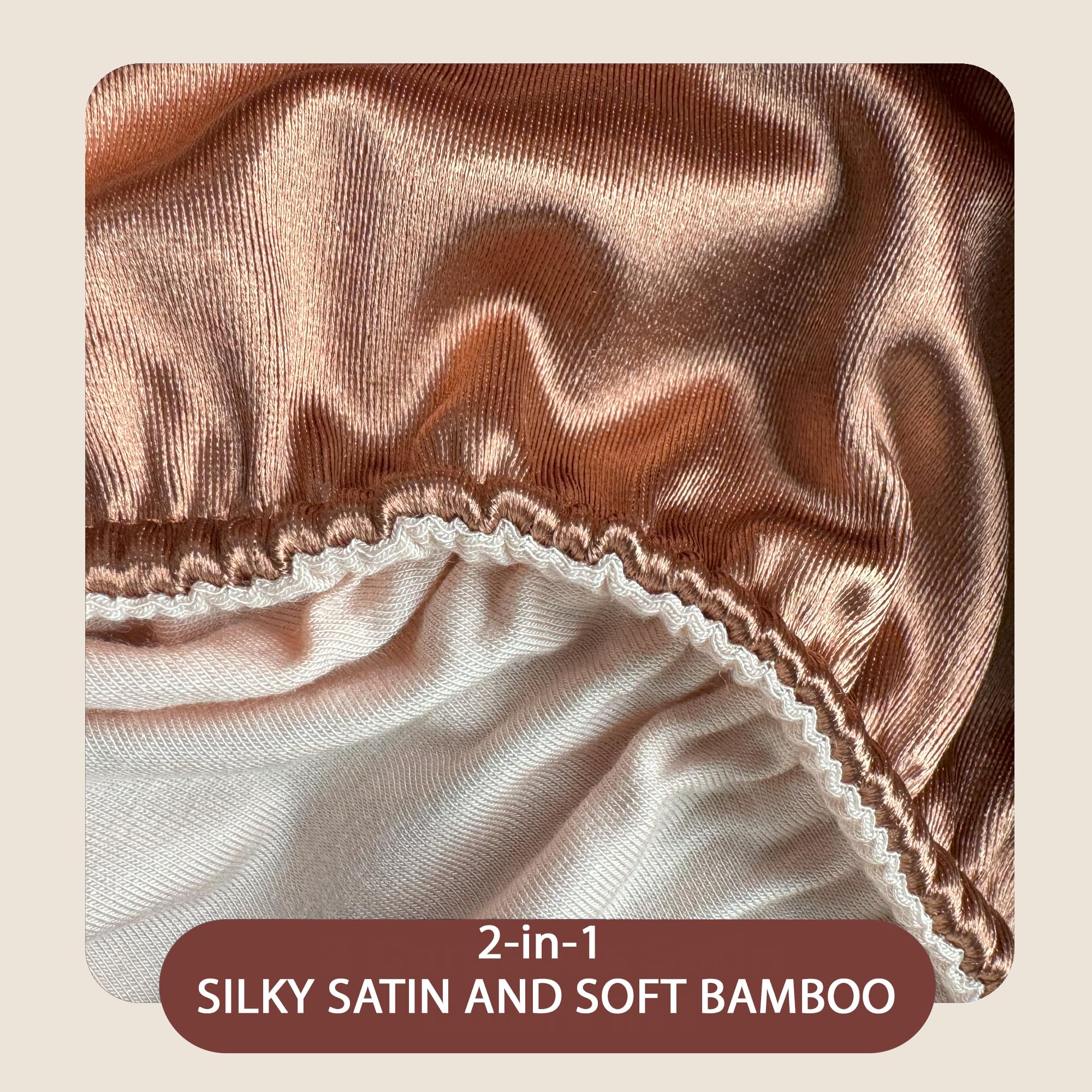 Satin Hair Wrap Towel for Women - Double Layer Curly Hair Turban for Gentle Drying, Pink & Bronze | Perfect for Post-Shower, Salon Styling & Overnight Hair Care