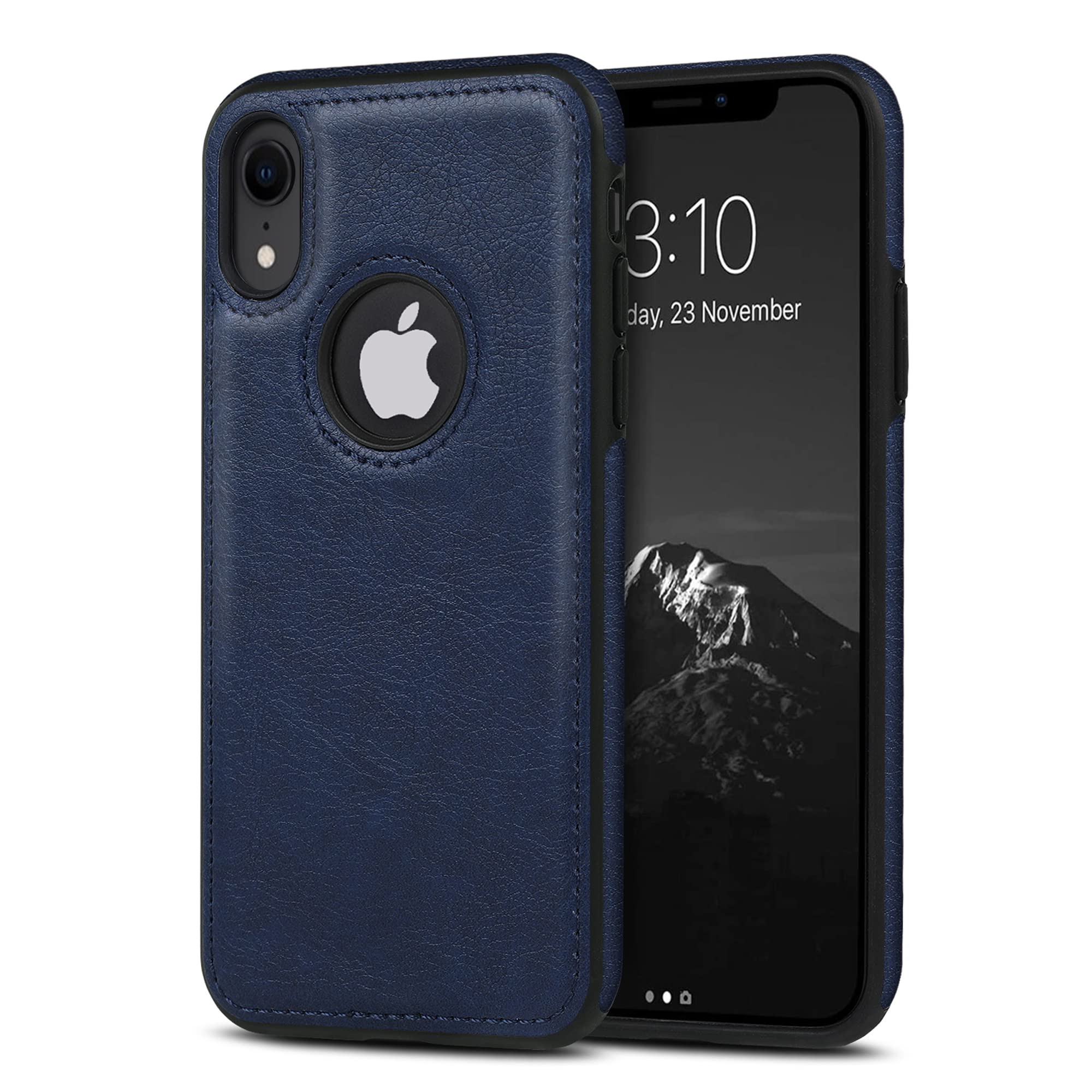 Premium Vegan Leather iPhone XR Case - Slim & Elegant Vintage Style Phone Cover for 6.1 Inch iPhone XR (Blue) | Perfect for Business, Travel & Everyday Protection